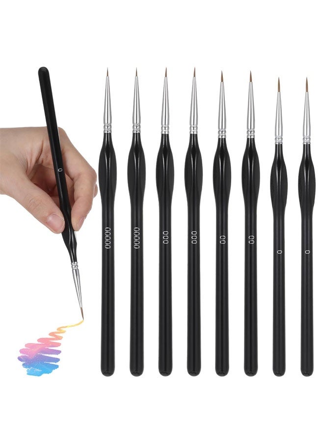 مجموعة فرش رسم دقيقة مكونة من 8 قطع، فرش رسم احترافية صغيرة الحجم للفنانين، فرش رفيعة للرسم الدقيق بالألوان المائية والأكريليك والزيتية - Image 1